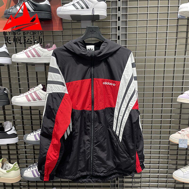 阿迪达斯三叶草男装2026春款梭织撞色连帽宽松运动夹克外套KW4809