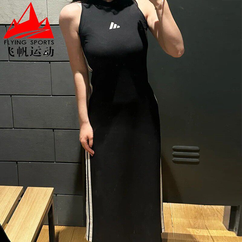 阿迪达斯女装2026春新款经典三条纹修身运动无袖背心连衣裙JE1208
