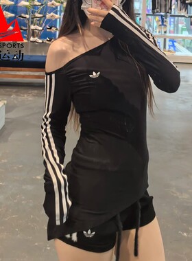 阿迪达斯三叶草女装2026秋时尚紧身斜肩领运动长袖T恤LE8310 8311