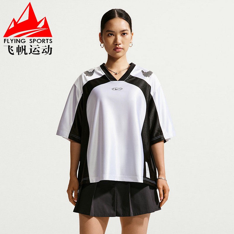 耐克女2026秋Oversize复古撞色宽松球衣V领速干短袖T恤IQ6138-101