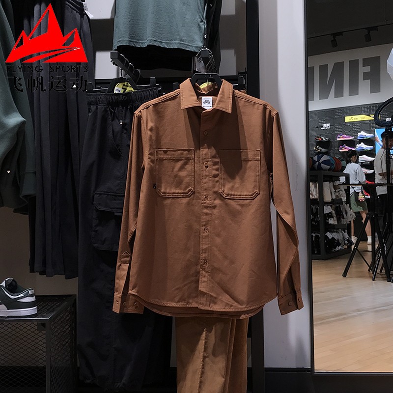 NIKE耐克男装2024冬新款纯棉宽松休闲滑板翻领夹克衬衣FV7346-281