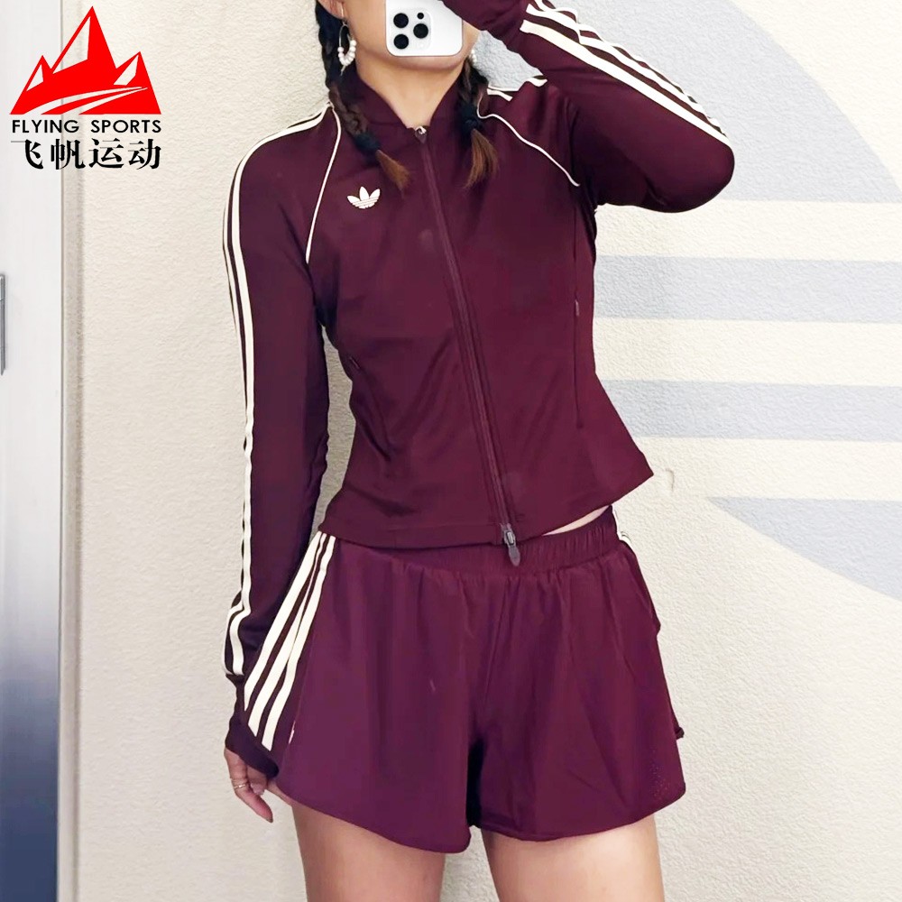 阿迪达斯三叶草女装2026秋时尚棒球领修身短款运动夹克外套KT7027
