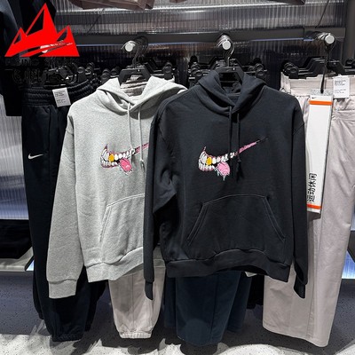 NIke耐克卫衣男2025冬加绒印花宽松休闲运动连帽套头衫HV0250-010