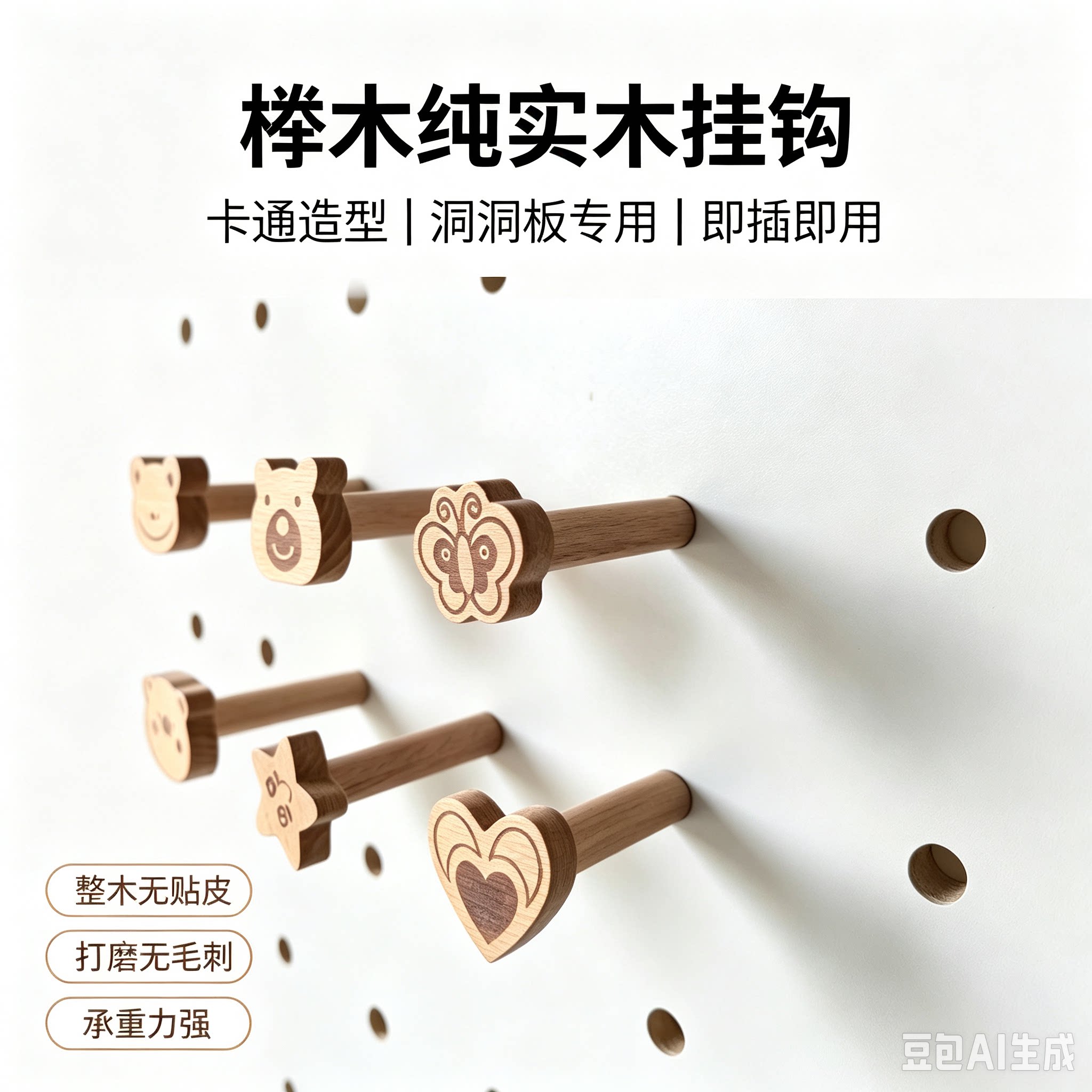 榉木实木卡通洞洞板即插即用图片