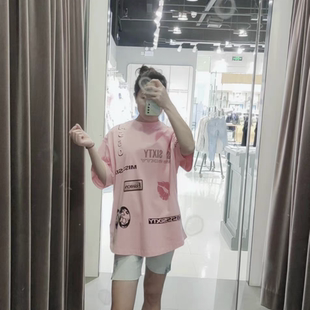 2022春季 五分袖 T恤女印花宽松中长款 6W1SJ7701000 新款