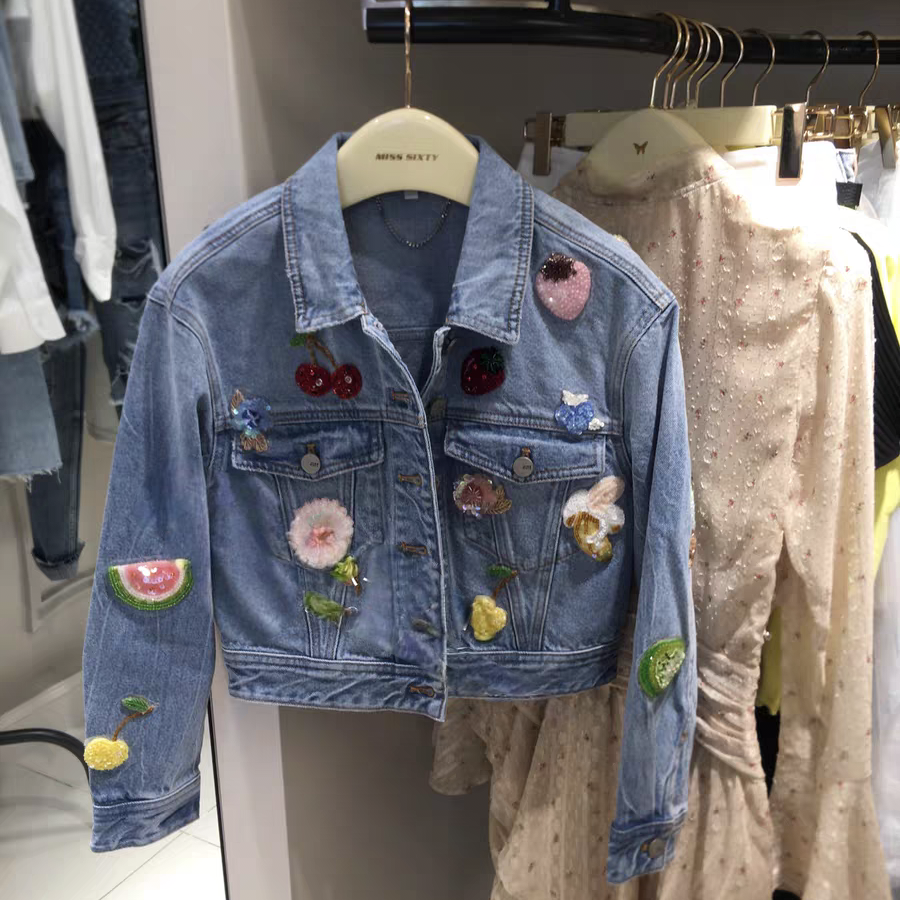 2020夏季新款纯棉亮片钉珠刺绣牛