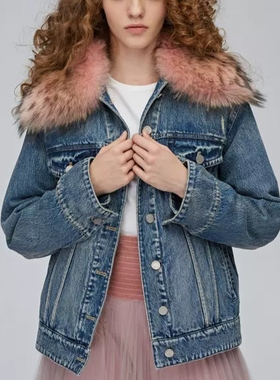 可拆卸貉子毛领内胆牛仔皮草 684WJ4640000