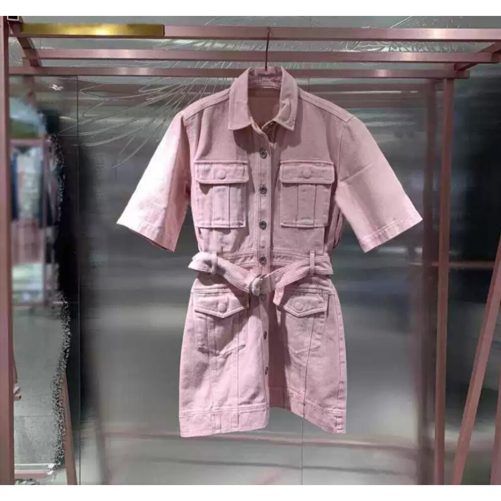 专柜直发2020夏季新款配腰带灰粉