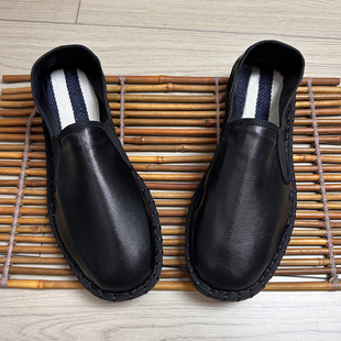 春季老北京布鞋男款皮质手工布鞋休闲鞋pu皮牛筋底男鞋防滑懒人鞋