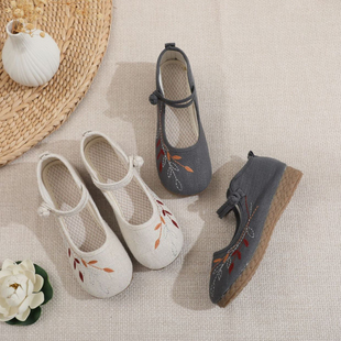 新款老北京布鞋女款搭配旗袍茶艺鞋古风绣花鞋一字扣舒适棉麻禅意