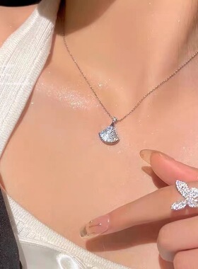 纯银s925满钻裙子扇形项链女轻奢高级感超闪高品质锁骨链生日礼物