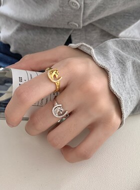 2026新款马上有钱戒指生肖马年女小众开口食指环百搭时尚新年礼物