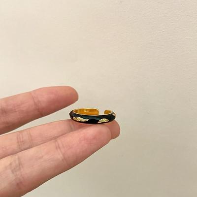 复古黑金红色滴油戒指女轻奢小众设计高级感珐琅指环精致食指戒潮