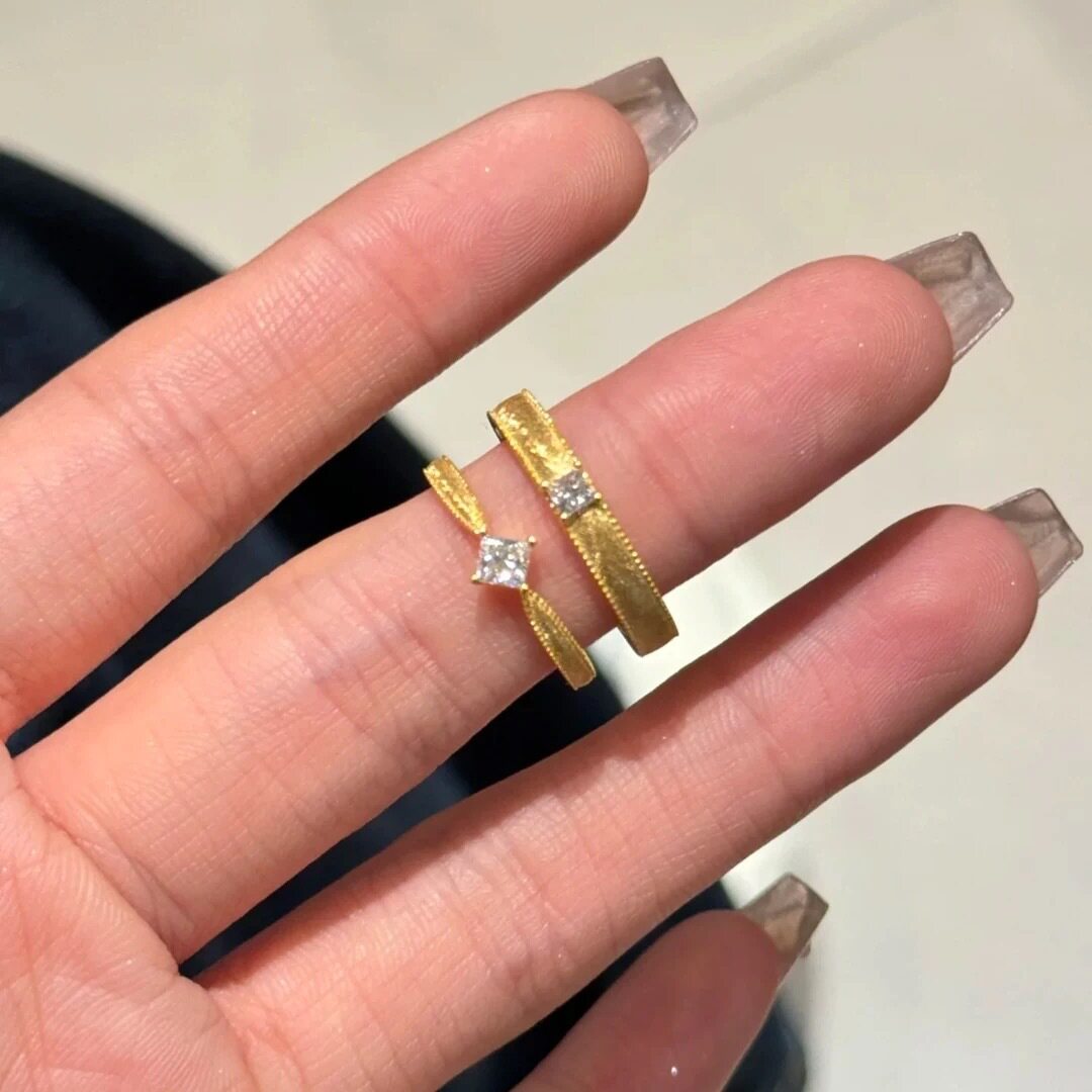 复古简约拉丝方形锆石钻石戒指女小众设计百搭时尚气质高级戒子