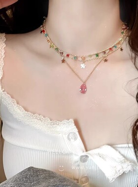 vintage中古多层叠戴项链女轻奢小众配饰锁骨链法式气质海边颈链