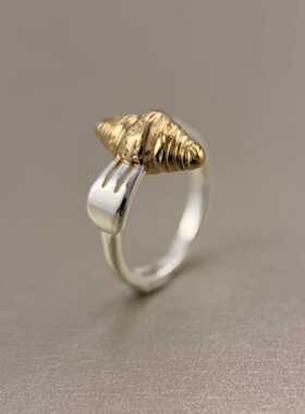 「黄油可颂」vintage中古金银撞色牛角包戒指小众独特高级感指环