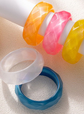 热销糖果色切面圆形树脂手镯简约闪粉亮晶晶手环个性小众手饰