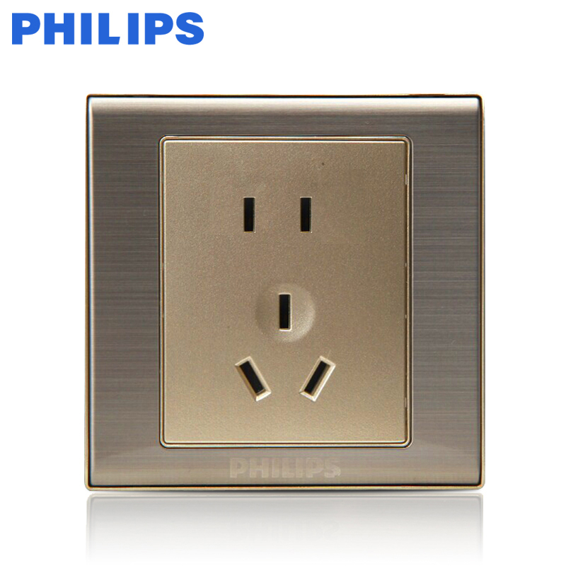 飞利浦开关插座面板Q8系列香槟金色五孔插座86型二三极电源插座