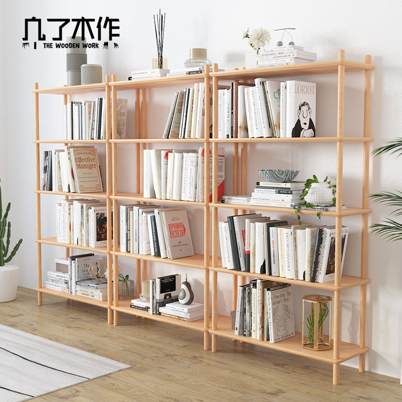 实木书架置物架落地简约创意学生多层书柜家用卧室书房简易收纳架