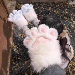 吱吱叫猫爪手套卡通小猫秋冬季毛绒护手漫展cosplay加厚爪子手套
