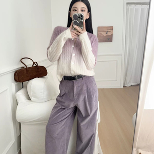直筒高腰长裤 BS26新款 薰衣草紫色灯芯绒阔腿裤 法式 1H25VEDW 秋季
