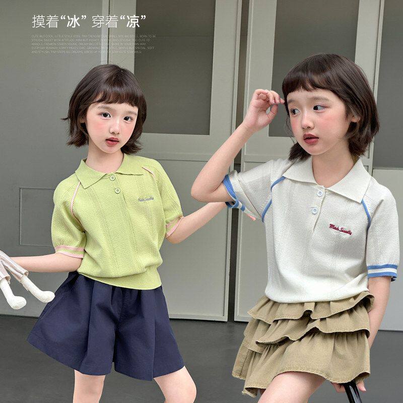 Miaxdx kids童装女童针织T恤夏季新款休闲儿童亲子短袖上衣