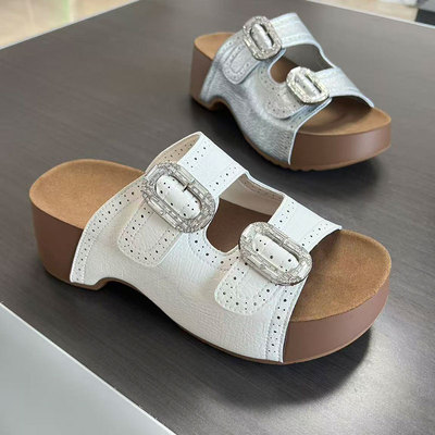 港风ulzzang牛皮拖鞋女夏外穿沙滩拖2026夏季新款厚底凉拖女拖鞋