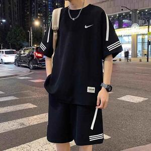 耐‍克顿运动套装男夏季薄款透气短袖短裤港风休闲健身跑步两件套