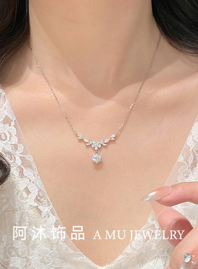纯银麦穗莫桑钻项链女七夕送女友