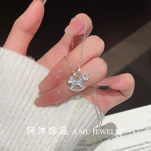 足银999马上有钱2026马年本命年项链女轻奢小众高级感送闺蜜礼物