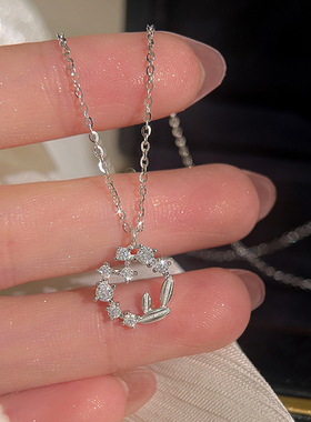 幸运花环纯银项链女锁骨链