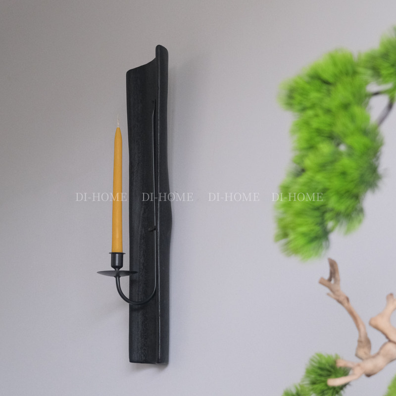 DIHOME黑色实木铁艺烛台壁挂式家居装饰复古烛光台墙面装饰品