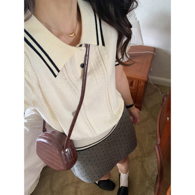 针织衫女夏上衣薄款轻奢高级感小个子时尚学院风POLO领短袖针织衫