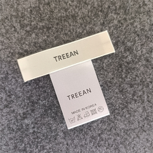 杏色底黑色字领标配套made korea白色丝带洗水标织边韩国标签