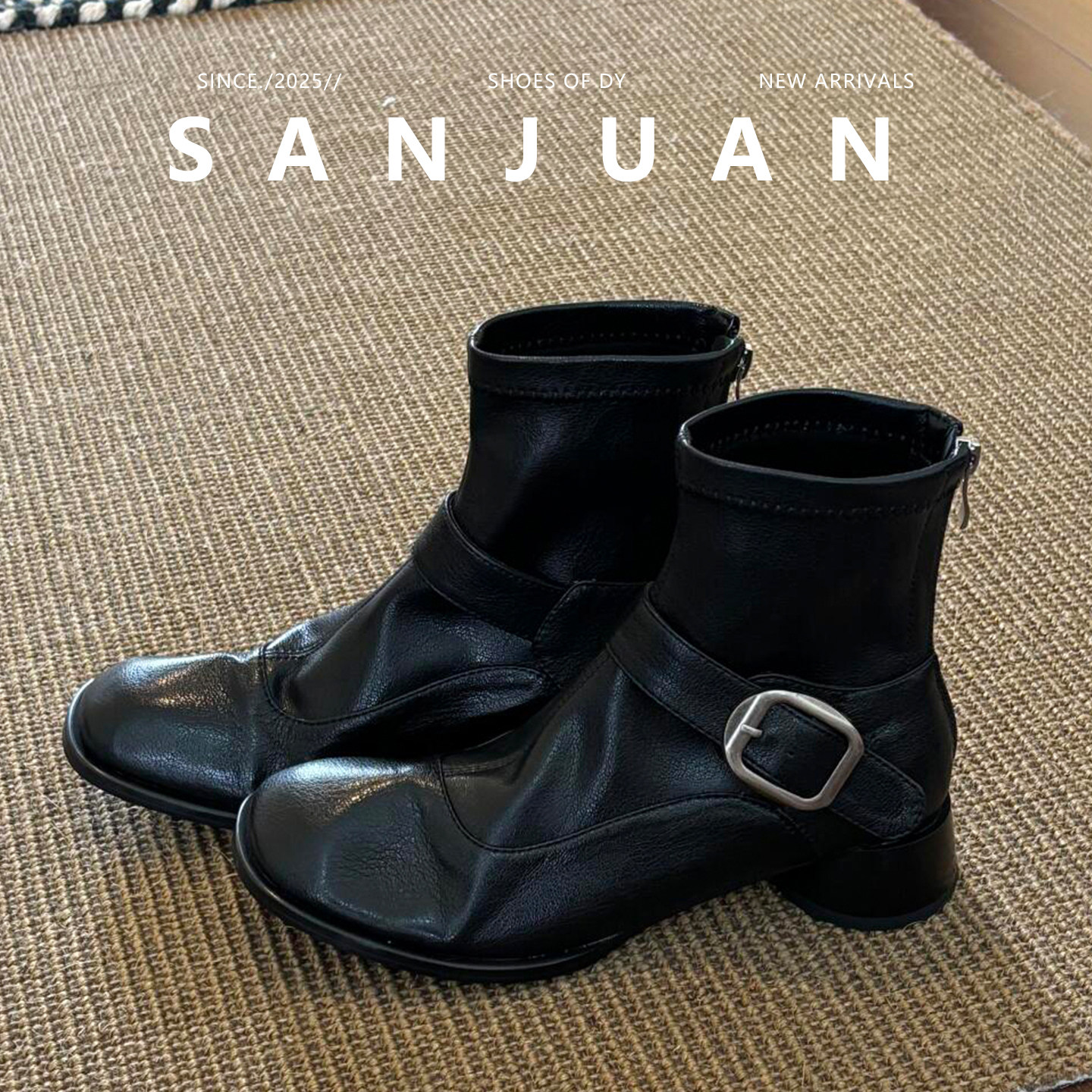 【三卷】黑色圆头皮带扣机车靴中性百搭后拉链粗跟马丁靴2025秋冬,女鞋,马丁靴,淘宝优惠券,粉丝福利购,淘宝优惠卷