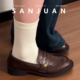 羊皮版 通勤百搭乐福鞋 sanjuan三卷复古女小皮鞋 学院厚底粗跟单鞋