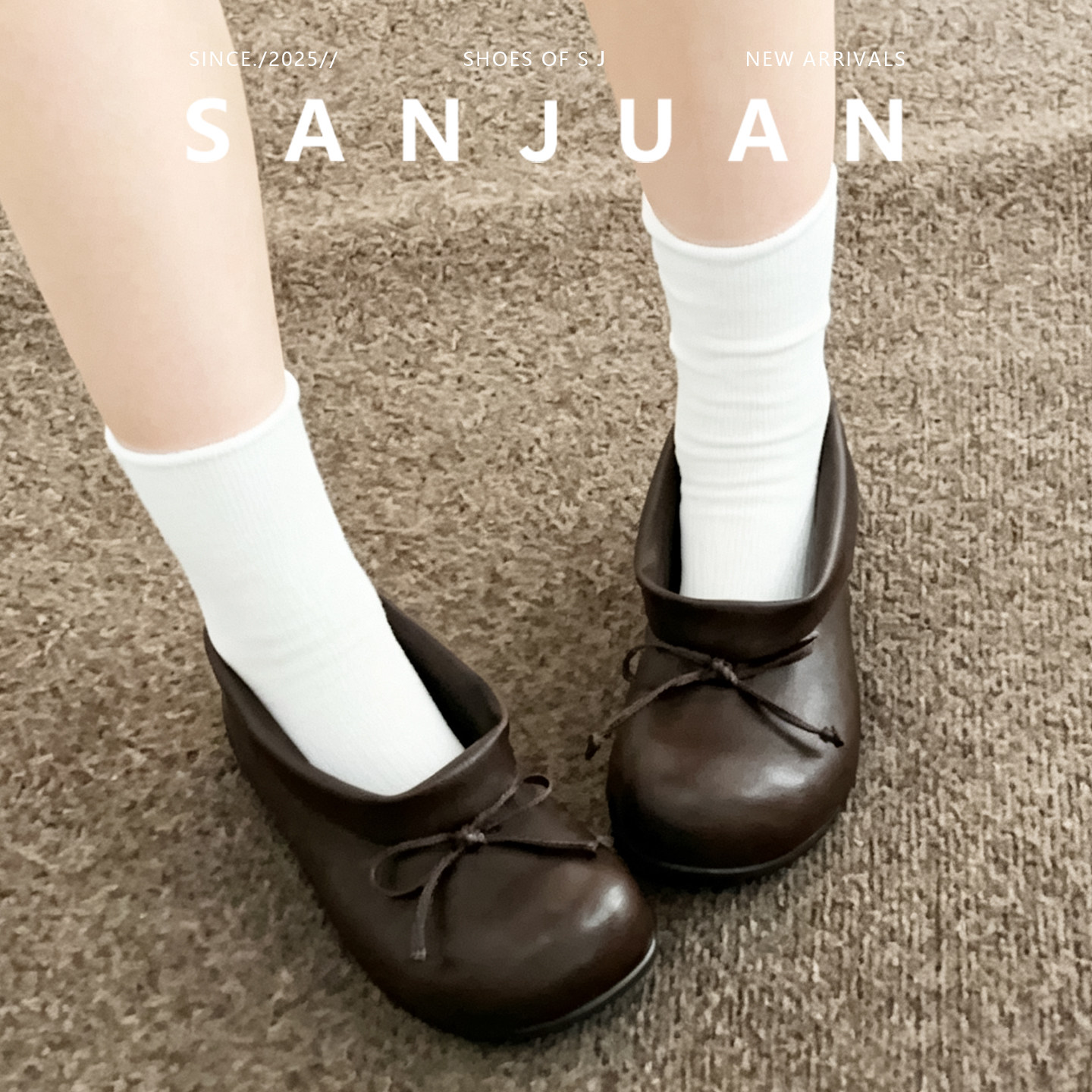 羊皮版sanjuan三卷内增高玛丽珍鞋蝴蝶结复古短靴气质甜酷乐福鞋