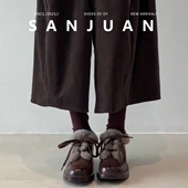 羊皮版 粗跟毛毛鞋 sanjuan三卷厚底圆头小皮鞋 女学院风百搭乐福鞋
