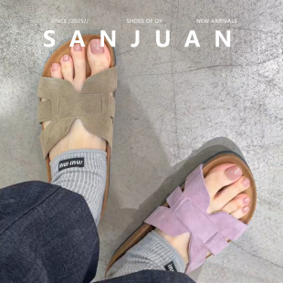 女圆头露趾镂空凉拖鞋 懒人外穿一字拖鞋 日常休闲夏季 2026 三卷