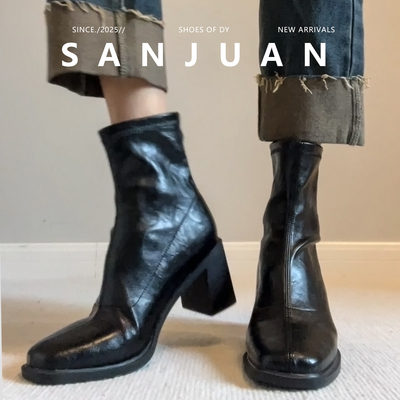 复古粗跟弹力显瘦高跟瘦瘦女短靴