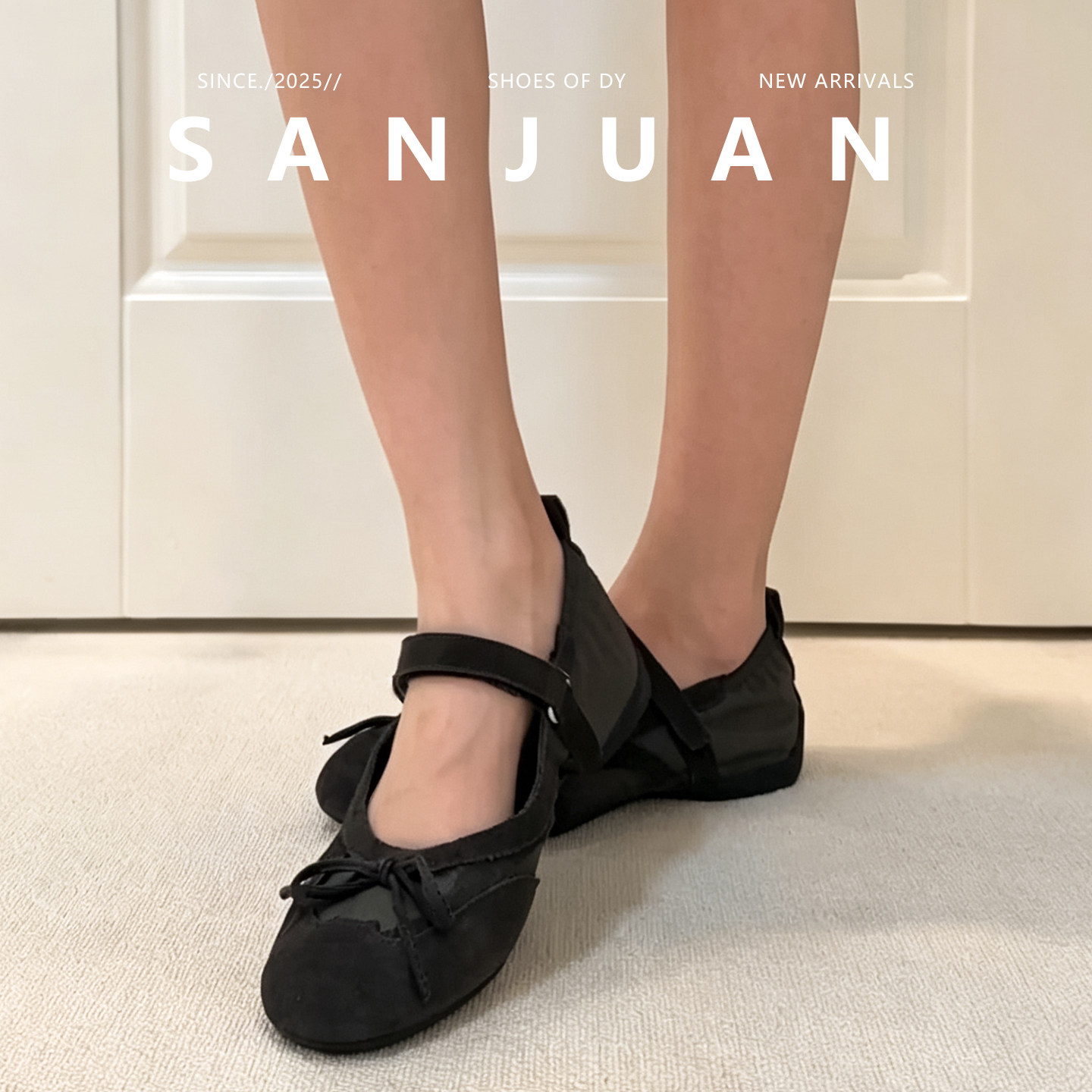 羊皮版sanjuan三卷玛丽珍鞋内增高单鞋一字带芭蕾鞋复古风摇摇鞋
