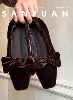 羊皮版sanjuan三卷巨好看蝴蝶结单鞋浅口方头高级感女鞋子2026春