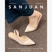 羊皮版 不累脚低跟 绝美尖头单鞋 sanjuan三卷小香风包头凉拖鞋 法式