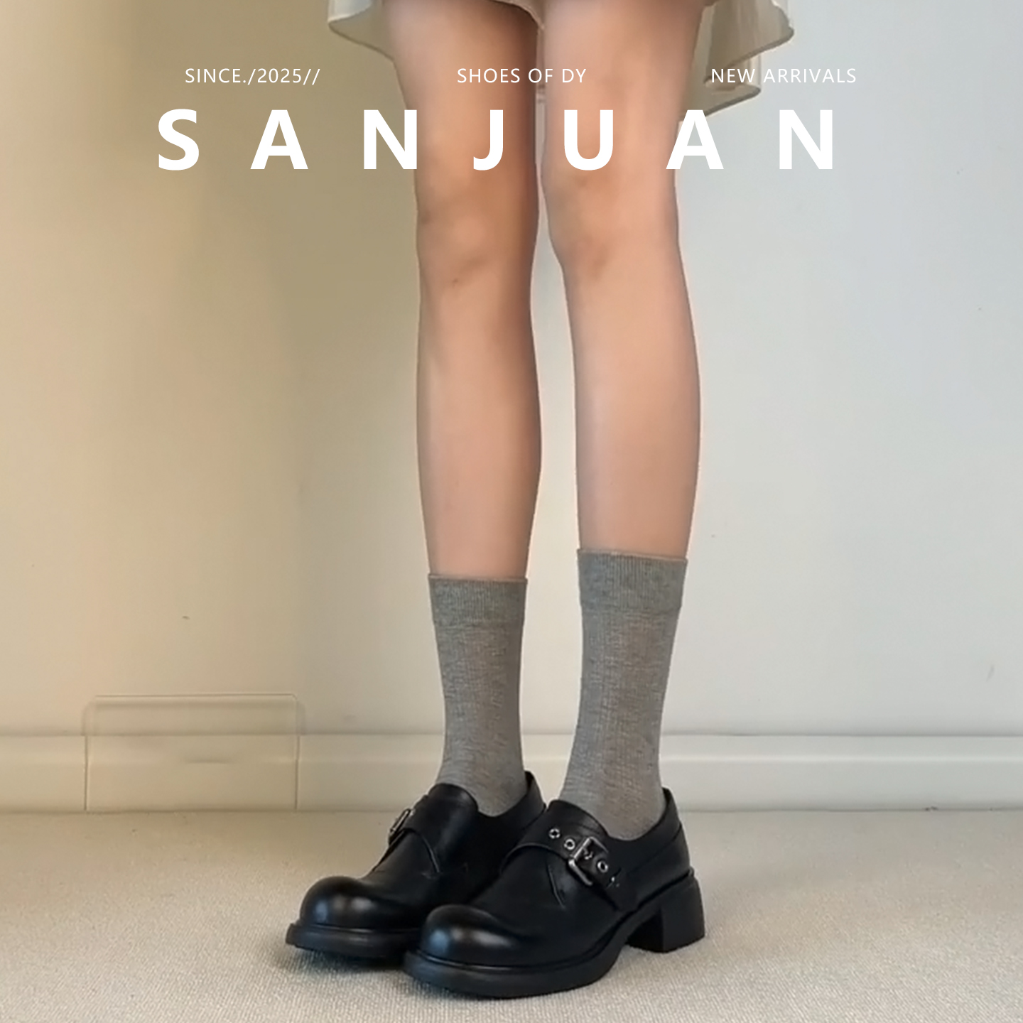 复古辣妹百搭厚底圆头乐福鞋