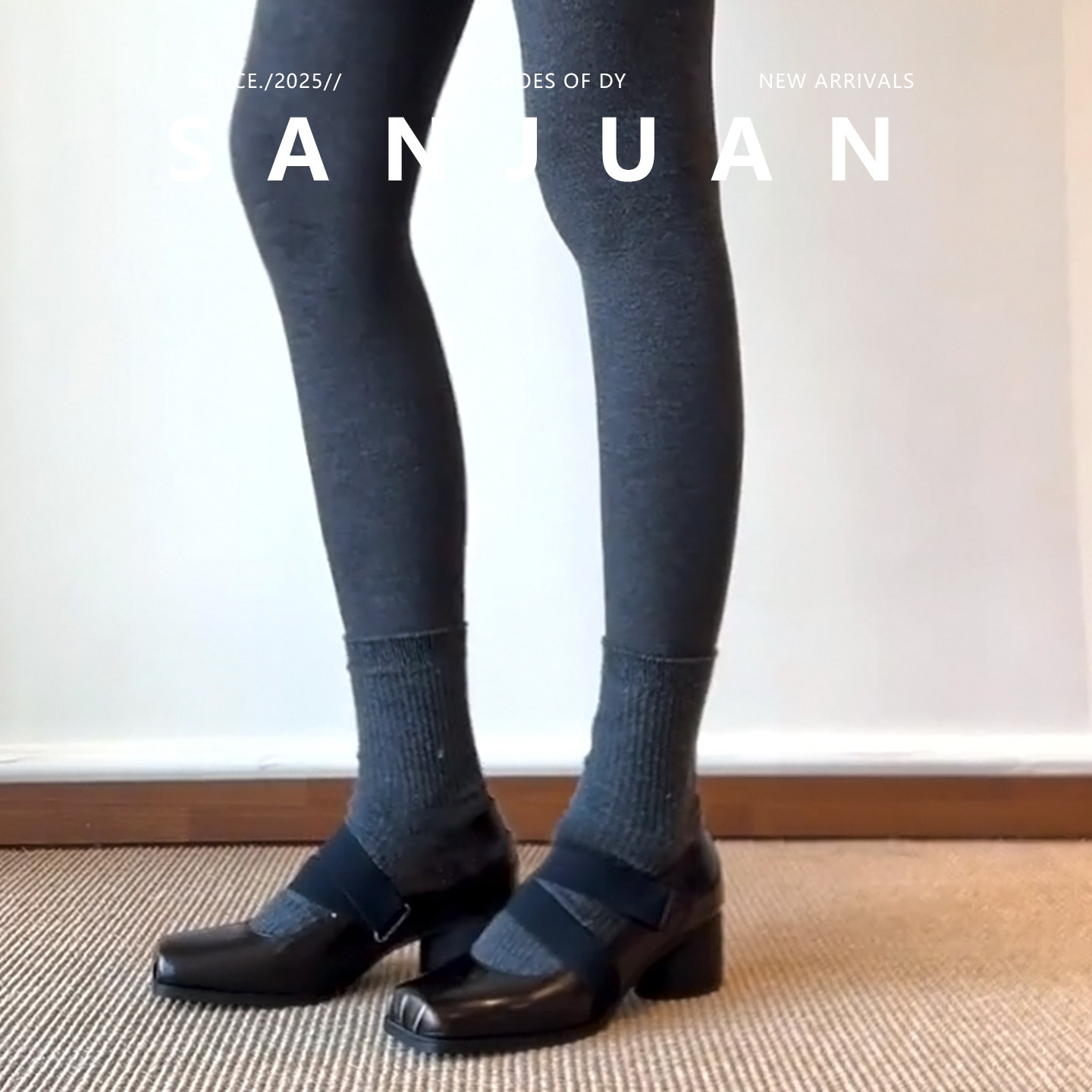 羊皮版sanjuan三卷粗跟单鞋法式浅口高跟鞋复古玛丽珍女鞋子皮鞋