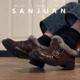 羊皮版 冬 加绒保暖女小皮鞋 sanjuan三卷复古乐福鞋 厚底粗跟毛毛鞋