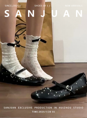 羊皮版sanjuan三卷法式内增高单鞋浅口芭蕾舞玛丽珍女鞋子2026春