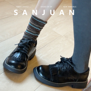 羊皮版sanjuan三卷复古流苏小皮鞋厚底学院英伦乐福鞋2026单鞋