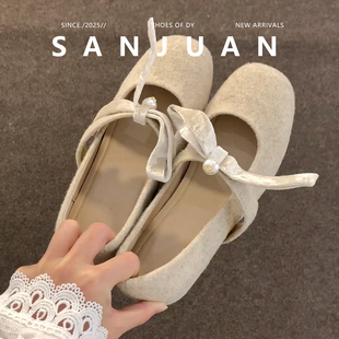 羊皮版sanjuan三卷内增高单鞋方头玛丽珍女鞋浅口鞋子2026新款春