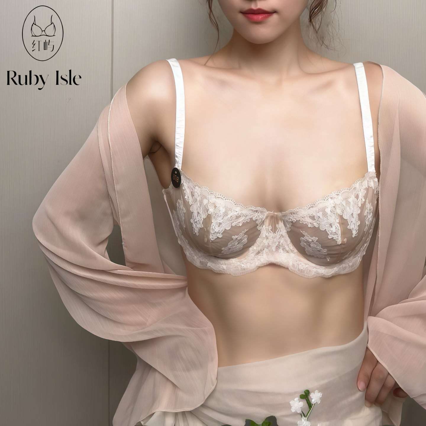 红屿刺绣蕾丝性感透明法式超薄内衣舒适透气软钢圈高级文胸套装